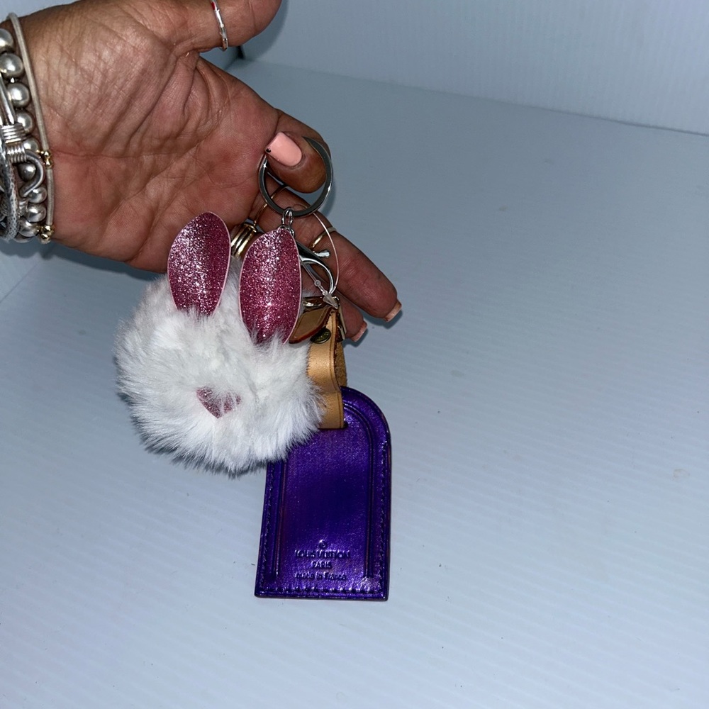 Hand painted Louis Vuitton luggage tag with key chain hardware added